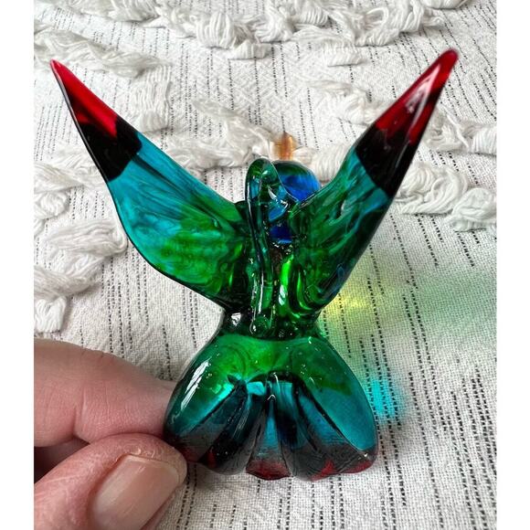 Beautiful Handmade Blown Glass Rainbow Colored Hummingbird Ornament - Picture 4 of 6